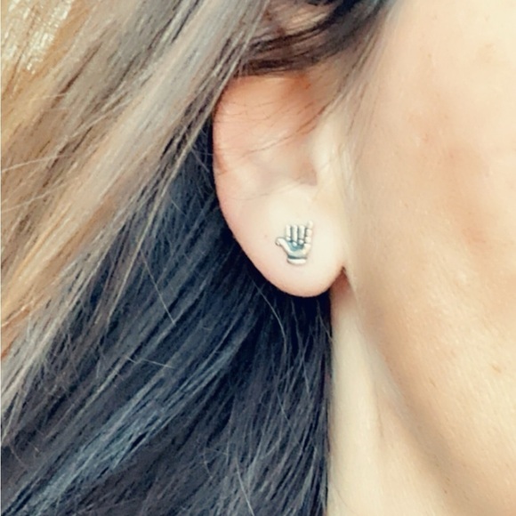 Sterling Silver Hang Loose ASL Stud Earrings - Picture 6 of 11